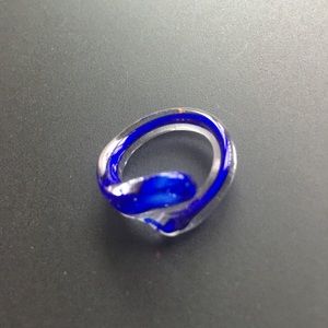 Glass ring, vintage, cobalt blue and clear